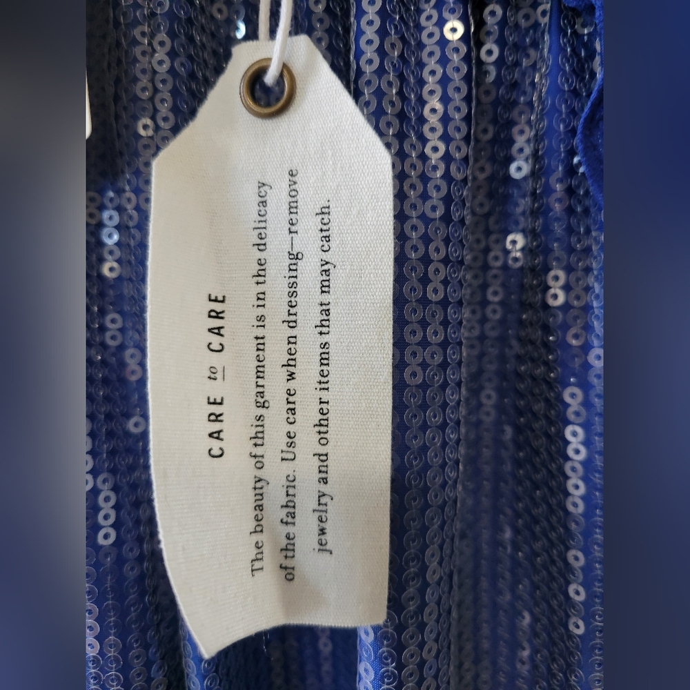 Maeve By Anthropology Blue Fluid Shine Ruffle Jumpsuit. New With Tags - Picture 10 of 10